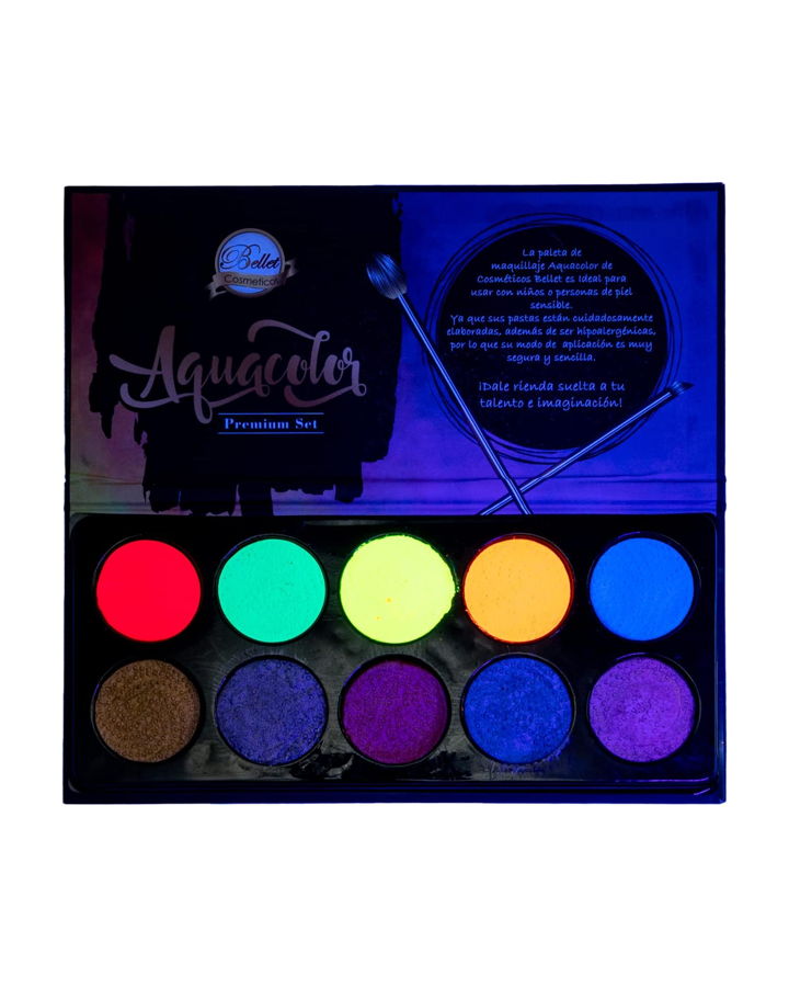BELLET AQUACOLOR PALETA MINI NEON Y METALICO C/10 TONOS.