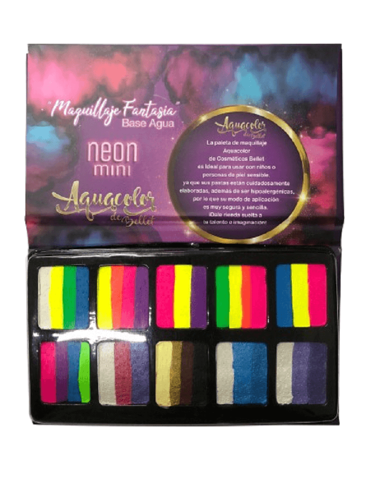 BELLET AQUACOLOR PALETA MINI NEON MULTICOLOR 10 TONOS