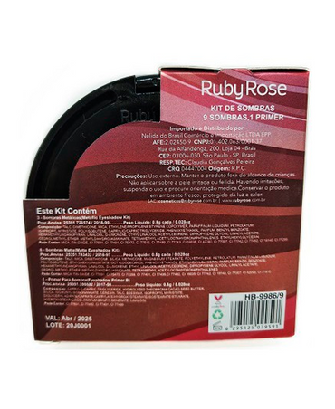 RUBY ROSE BURGUNDY KIT 9 SOMBRAS+ 1 PRIMER HB-9986/9