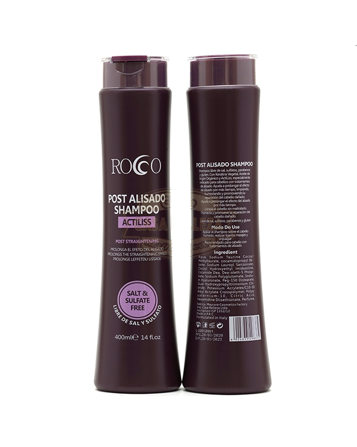 ROCCO POST ALISADO SHAMPOO LIBRE DE SAL Y SULFATOS 400 ML.