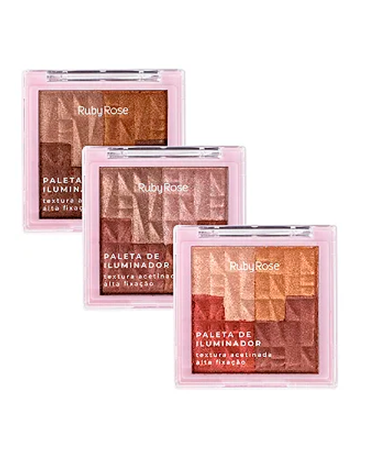 RUBY ROSE ILUMINADOR TEXTURA SATINADA HB-7234-1 3 TONOS 24 PIEZAS