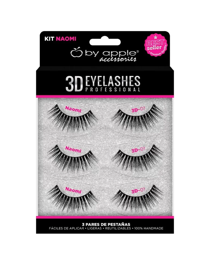 BY APPLE 3D EYELASHES KIT 3 PARES #1 NAOMI
