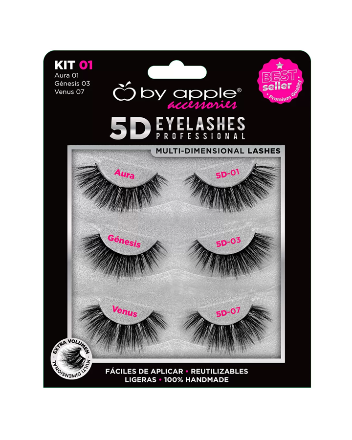 BY APPLE 5D EYELASHES 3 PARES KIT 01 (01 AURA, 03 GENESIS, 07 VENUS) 64955