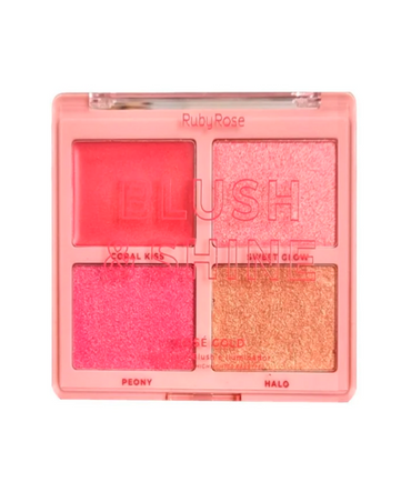 RUBY ROSE BLUSH SHINE PALETA ILUMINADOR RUBOR BLISTER 12 PIEZAS HB-M1001