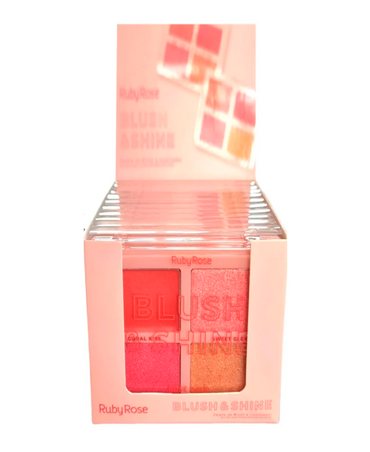 RUBY ROSE BLUSH SHINE PALETA ILUMINADOR RUBOR BLISTER 12 PIEZAS HB-M1001