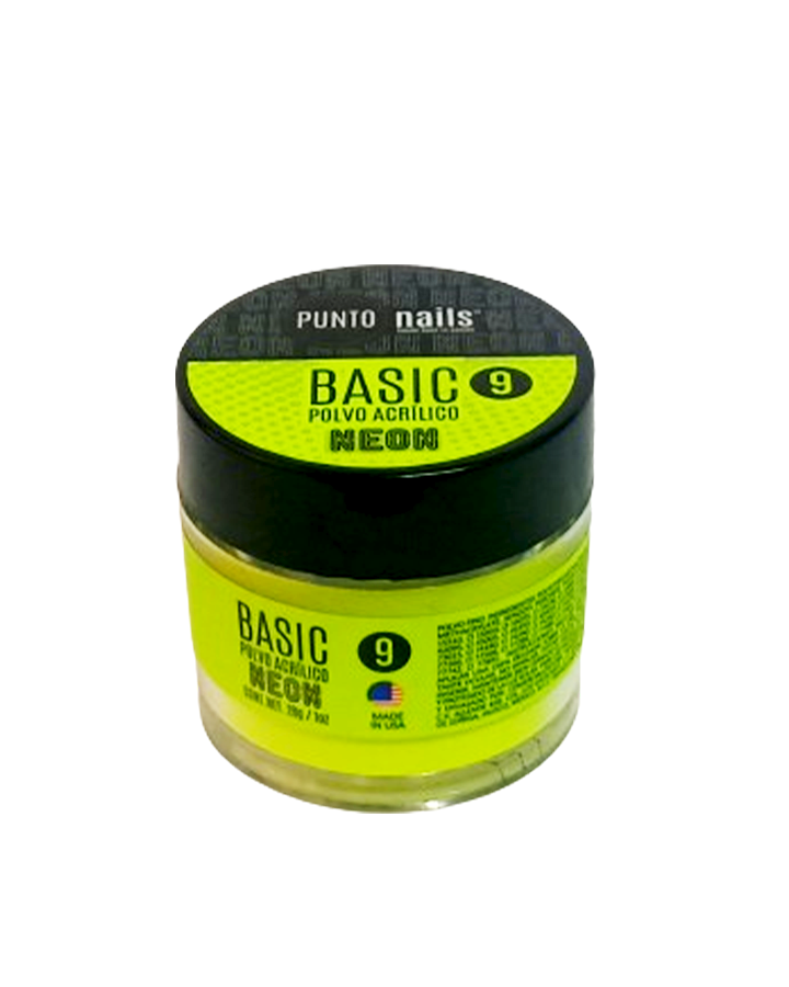 PUNTO NAILS POLVO BASIC TONO 9 AMARILLO NEON 1 OZ.