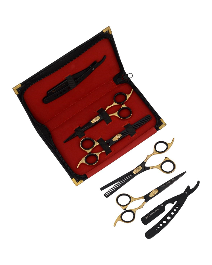 MS KIT 3 PZAS. TIJERA/ LINEAL ENTRESACAR #6.5 PORTANAVAJA NEGRO CON DORADO