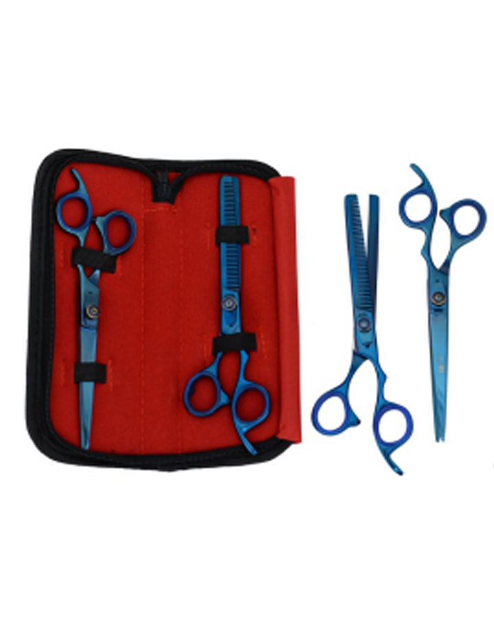 MS KIT 2 PZAS. TIJERA/ LINEAL ENTRESACAR 7.5 PULGADAS AZUL MARINO
