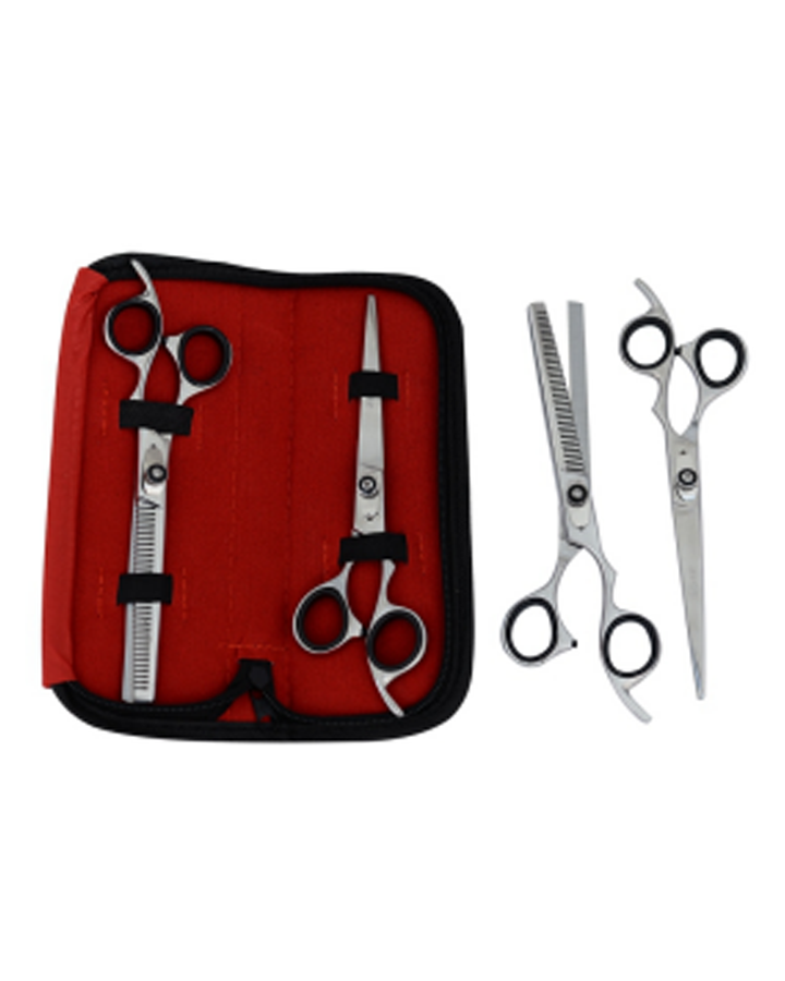 MS KIT 2 PZAS. TIJERA/ LINEAL ENTRESACAR 7.5 PULGADAS PLATA/NEGRO