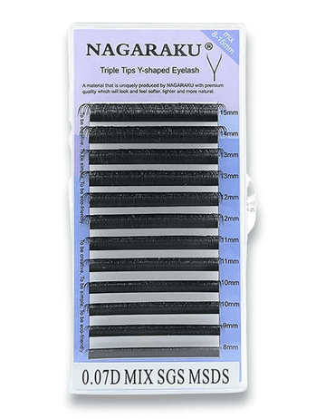 NAGARAKU PESTAÑAS MINK 0.07 D FORMA TRIPLE Y MIX 8-15 MM