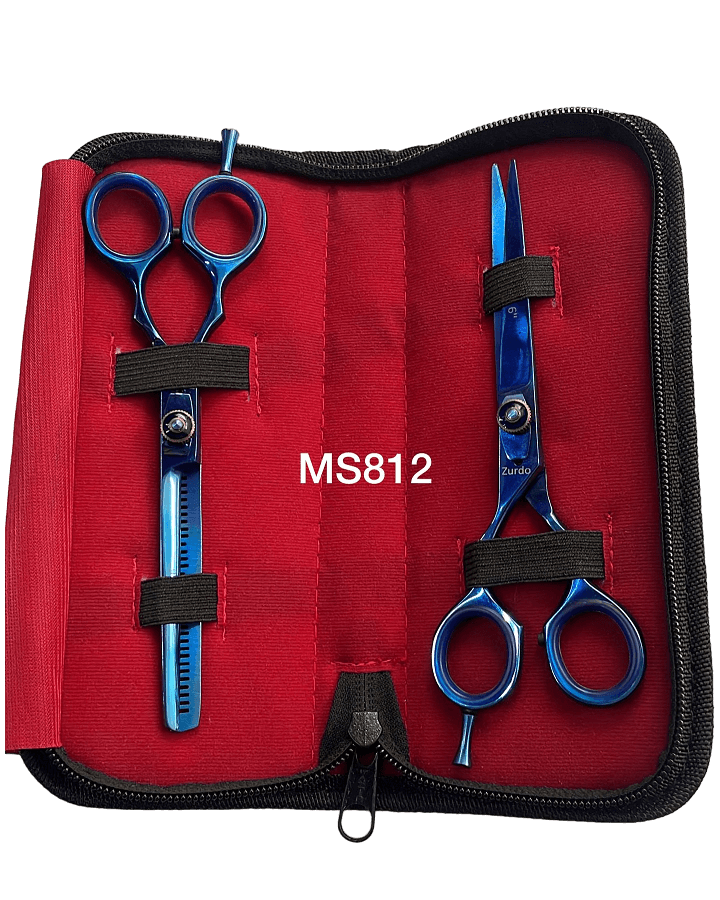 MS TIJERAS PARA ZURDOS KIT 2 LINEAL/ENTRESACAR 6 PULGADAS AZUL TITANIO 812