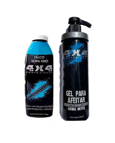 4X4 DUO PACK GEL AFEITAR MENTA 485 ML + TALCO 255 GR.