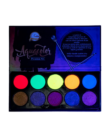 BELLET AQUACOLOR PALETA MINI NEON Y METALICO C/10 TONOS.