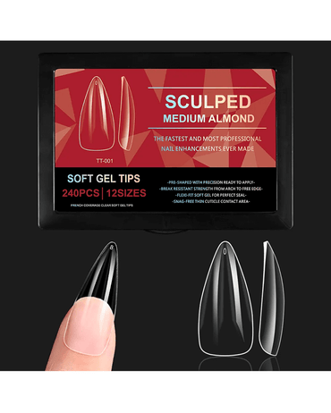 SOFT GEL TIPS SCULPED MEDIUM ALMOND 240 PIEZAS TT-001