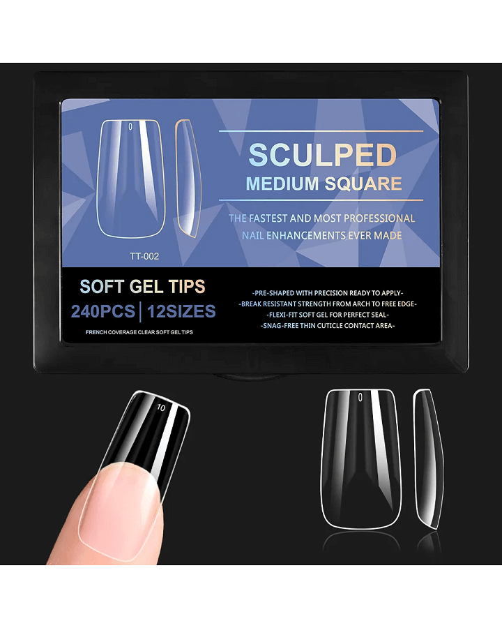 SOFT GEL TIPS SCULPED MEDIUM SQUARE 240 PIEZAS TT-002