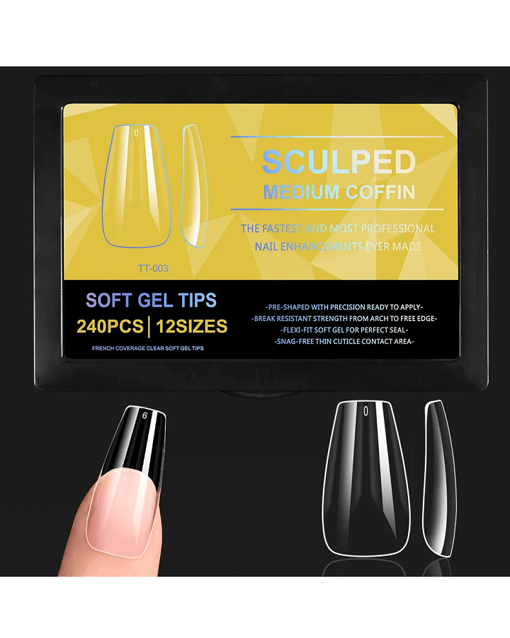 SOFT GEL TIPS SCULPED MEDIUM COFFIN 240 PIEZAS TT-003