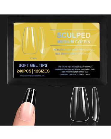 SOFT GEL TIPS SCULPED MEDIUM COFFIN 240 PIEZAS TT-003
