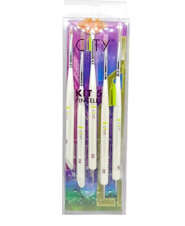 CITY NAILS KIT PINCELES MANO ALZADA 5 PIEZAS