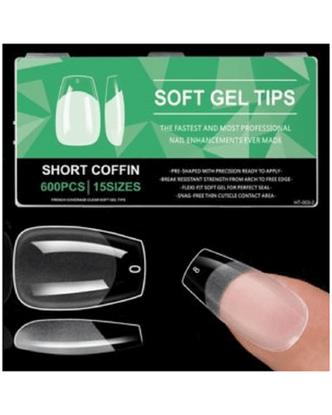 SOFT GEL TIPS SHORT COFFIN 600 PIEZAS HT-003-2