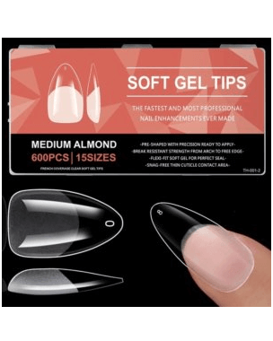 SOFT GEL TIPS MEDIUM ALMOND 600 PIEZAS TH-001-2