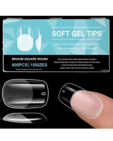 SOFT GEL TIPS MEDIUM SQUARE ROUND 600 PIEZAS YU-005-2