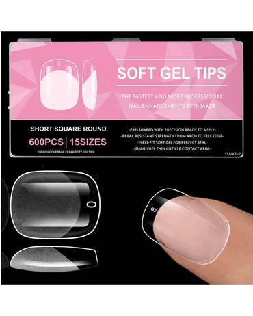SOFT GEL TIPS SHORT SQUARE ROUND 600 PIEZAS YU-006-2