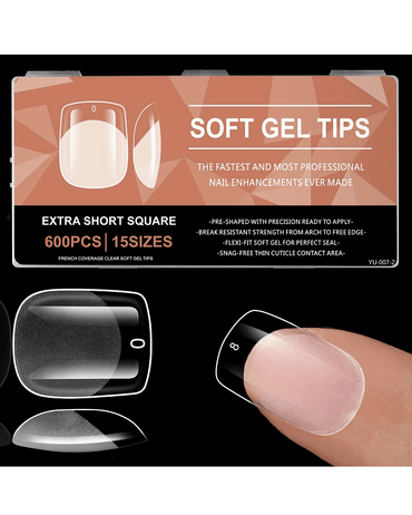 SOFT GEL TIPS EXTRA SHORT SQUARE 600 PIEZAS YU-007-2