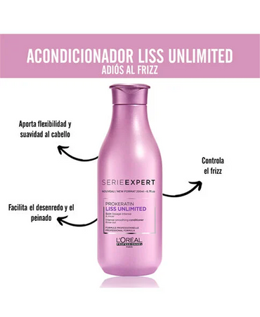 LP LOREAL SERIE EXPERT LISS UNLIMITED ACONDICIONADOR 200 ML. - El Palacio De La Belleza