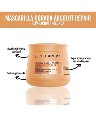 LP LOREAL SERIE EXPERT ABSOLUT REPAIR GOLD MASCARILLA DORADA 250 ML. - El Palacio De La Belleza