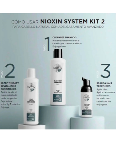 NIOXIN SISTEMA 2 CABELLO NATURAL AFINAMIENTO EVIDENTE 150/150/40 ML. - El Palacio De La Belleza