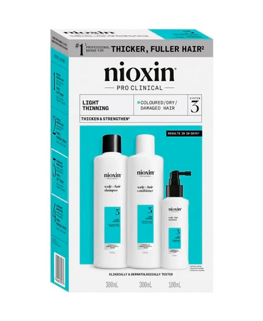 NIOXIN SISTEMA 3 CABELLO COLORIDO AFINAMIENTO LEVE 300/300/100 ML. - El Palacio De La Belleza