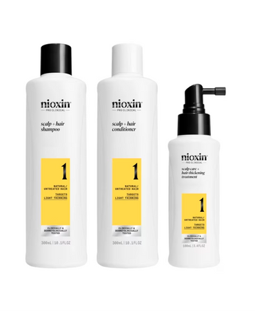 NIOXIN SISTEMA 1 CABELLO NATURAL AFINAMIENTO LEVE 300/300/100 ML. - El Palacio De La Belleza