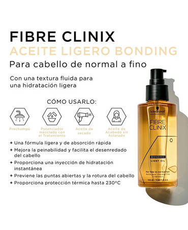 SCHWARZKOPF FIBRE CLINIX 2025 BONDING LIGHT OIL 100 ML. - El Palacio De La Belleza