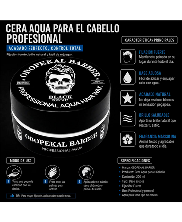 OBOPEKAL CERA AQUA HAIR 200 ML. NEGRA