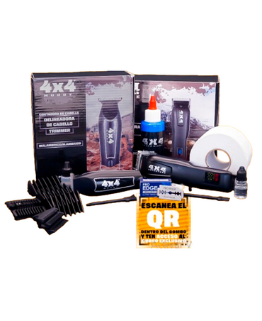 4X4 COMBO BARBER STAR 2 MAQUINAS /ACEITE/CEPILLO/NAVAJAS/PAPEL CUELLO