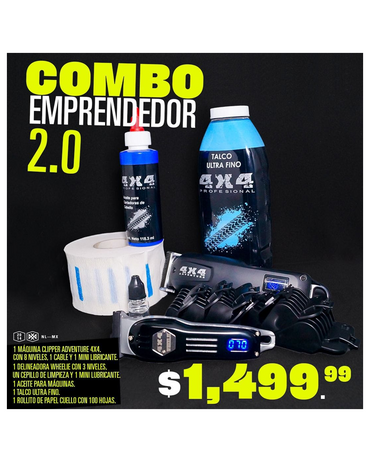 4X4 COMBO EMPRENDEDOR CLIPPER/TRIMMER/AFTER SHAVE/TALCO