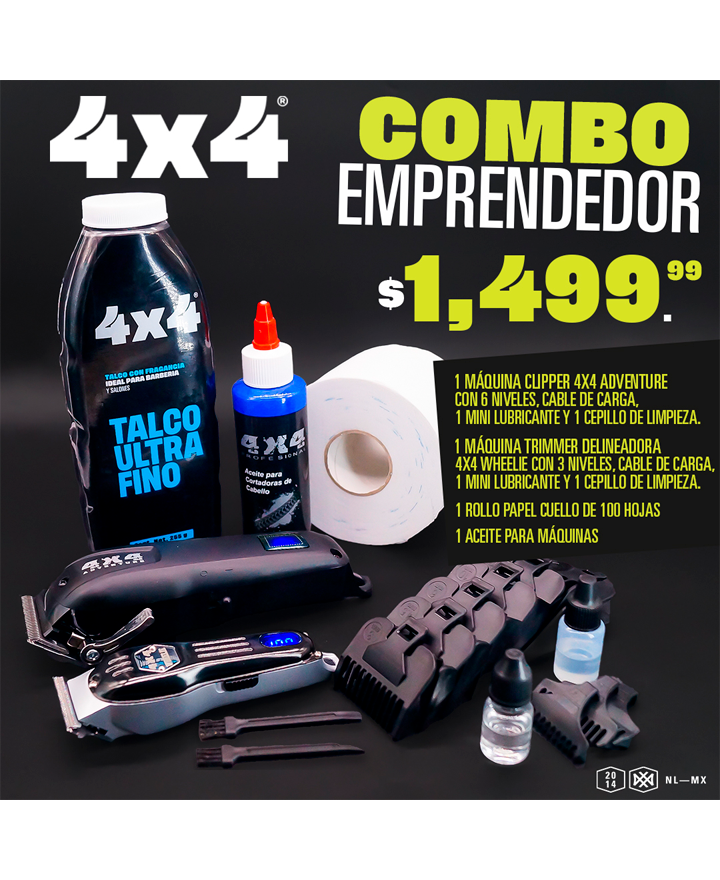 4X4 COMBO EMPRENDEDOR CLIPPER/TRIMMER/AFTER SHAVE/TALCO