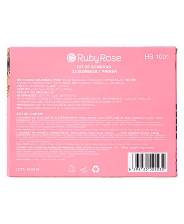 RUBY ROSE SPICY PALETA SOMBRAS 22 TONOS /1 BASE HB-1001