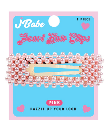 J BABE PEARL HAIR CLIPS RECTANGULO PINK HC13