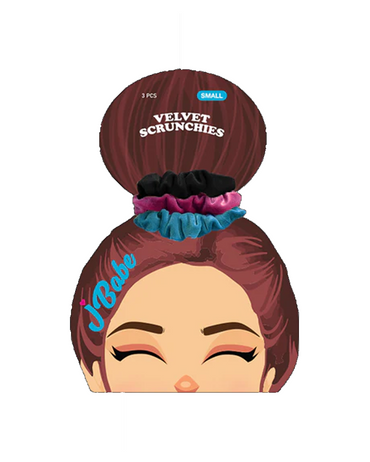 J BABE VELVET SCRUNCHIES SMALL NEGRO/AZUL/VINO 3 PZS VS12