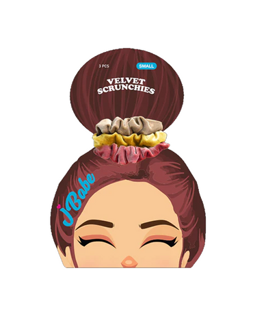 J BABE VELVET SCRUNCHIES SMALL AMARILLO/ROJO/CAFE 3 PZS VS14