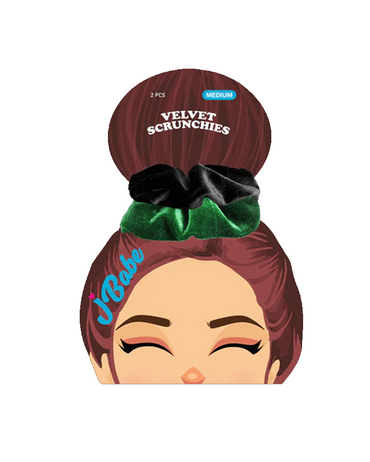 J BABE VELVET SCRUNCHIES MEDIANO BLACK GREEN 2 PZS VS16