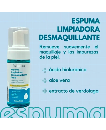 RUBY SKIN ESPUMA LIMPIADORA DESMAQUILLANTE FACIAL HIALURONICO 125 ML.HB-503