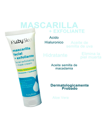 RUBY SKIN MASCARILLA DE LIMPIEZA FACIAL+ EXFO ACIDO HIALURONICO 50 ML. HB-505