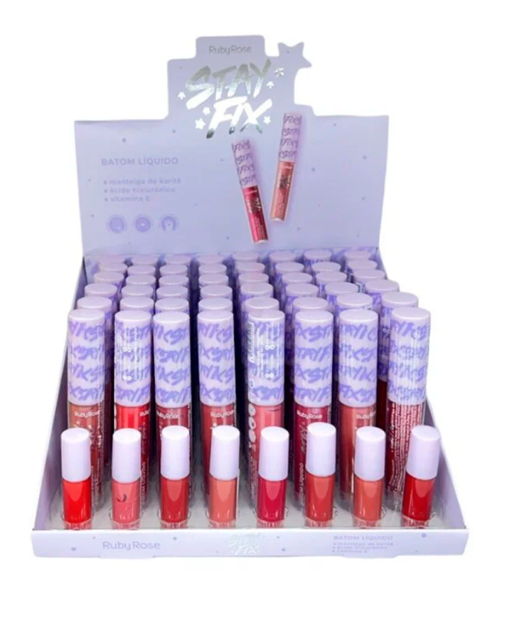 RUBY ROSE STAY FIX LABIAL LIQUIDO HB-569 BLISTER 48 PIEZAS 8 TONOS