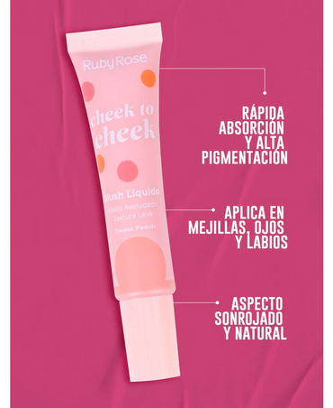 RUBY ROSE CHEEK TO CHEEK RUBOR LIQUIDO CARAMEL CANDY HB-6616