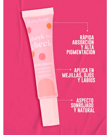 RUBY ROSE CHEEK TO CHEEK RUBOR LIQUIDO SWEET PEACH HB-6116