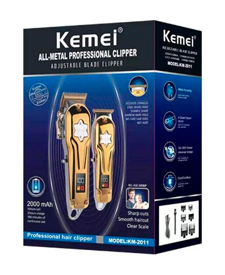 KEMEI ALL-METAL BARBER COMBO CLIPPER /TRIMMER KM-2011 GOLD