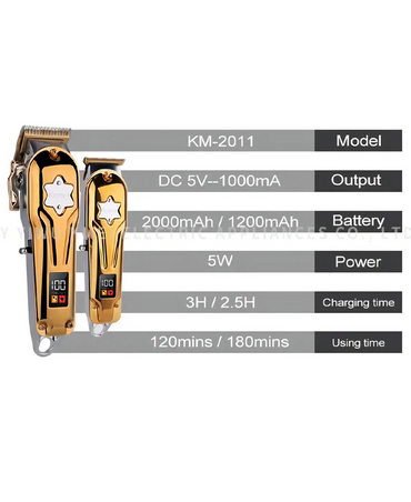 KEMEI ALL-METAL BARBER COMBO CLIPPER /TRIMMER KM-2011 GOLD