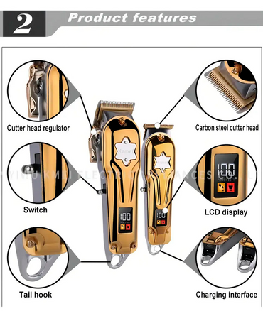KEMEI ALL-METAL BARBER COMBO CLIPPER /TRIMMER KM-2011 GOLD